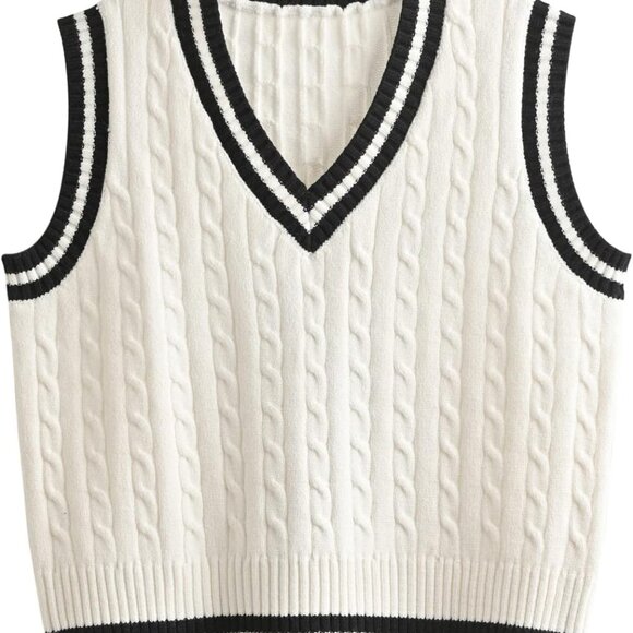 Women's Sweater Vest,Y2K Sleeveless Pattern Preppy Style Knitted Crop Tank Top f - Picture 1 of 6